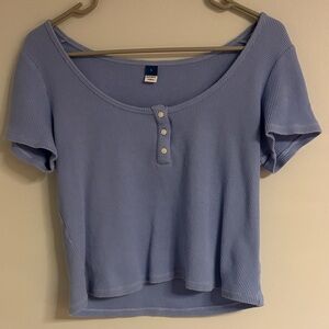 Old Navy Light Blue Waffle Knit Henley Short Sleeve Top